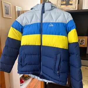 L.L. Bean Kids Puffer Jacket - Blue and Yellow Stripes